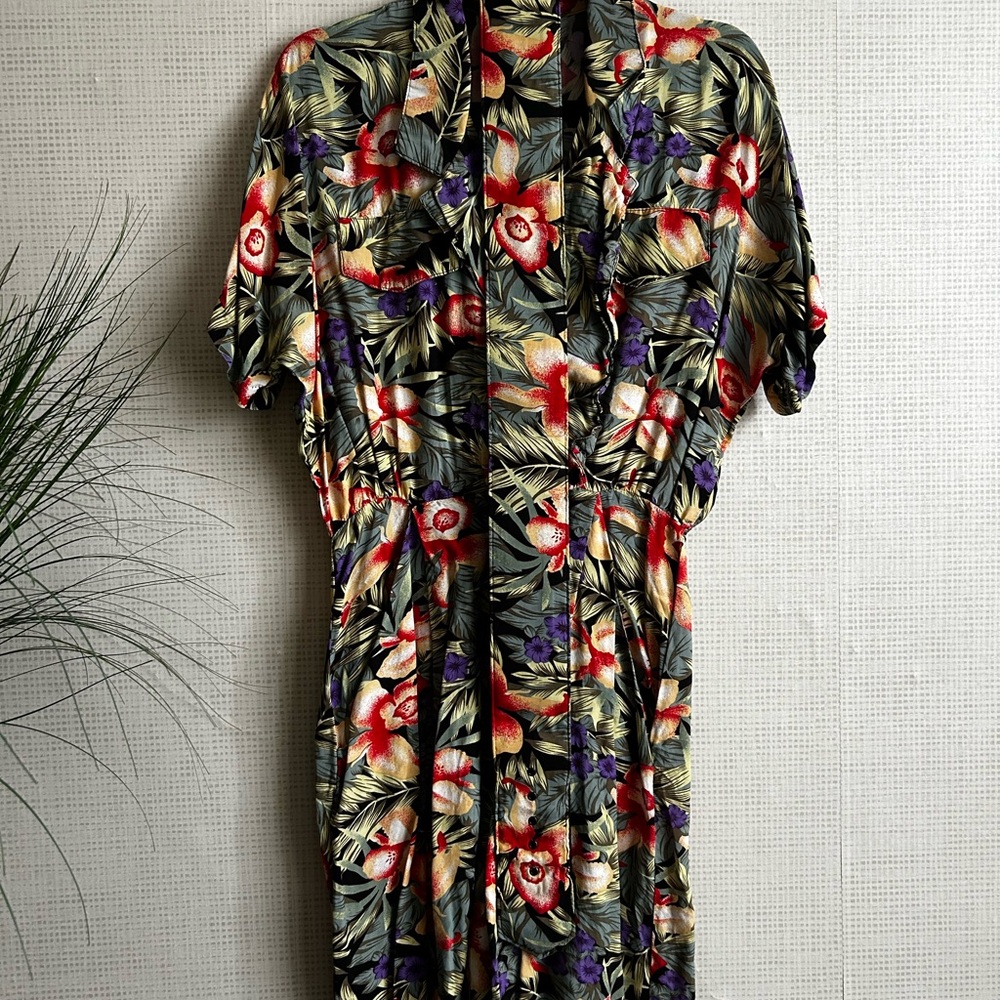 Vintage Floral Tropical Print Romper with Belt
